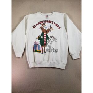 VTG Season's Greetings Sweatshirt Womens One Size‎ White Graphic Print Pullover